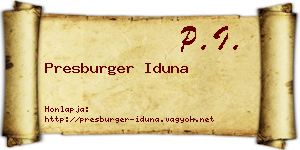 Presburger Iduna névjegykártya